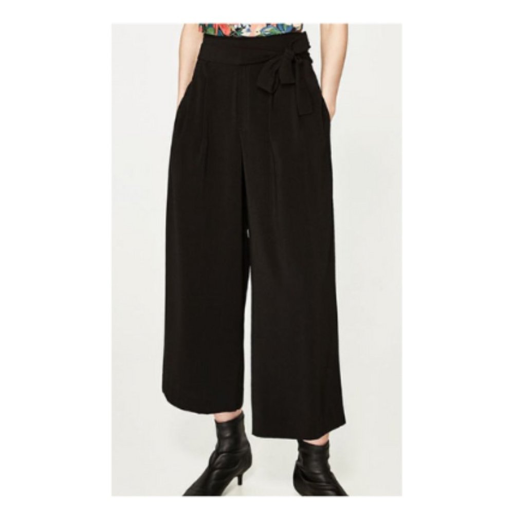 Zara basic paper bag waist culotte in black Sz S